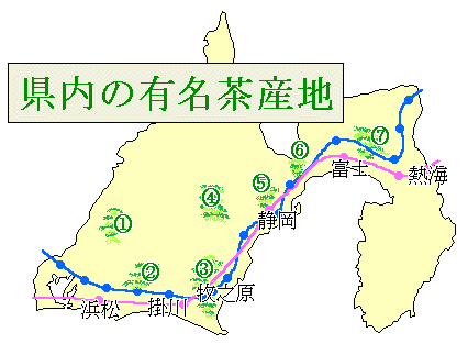 県内の有名茶産地地図